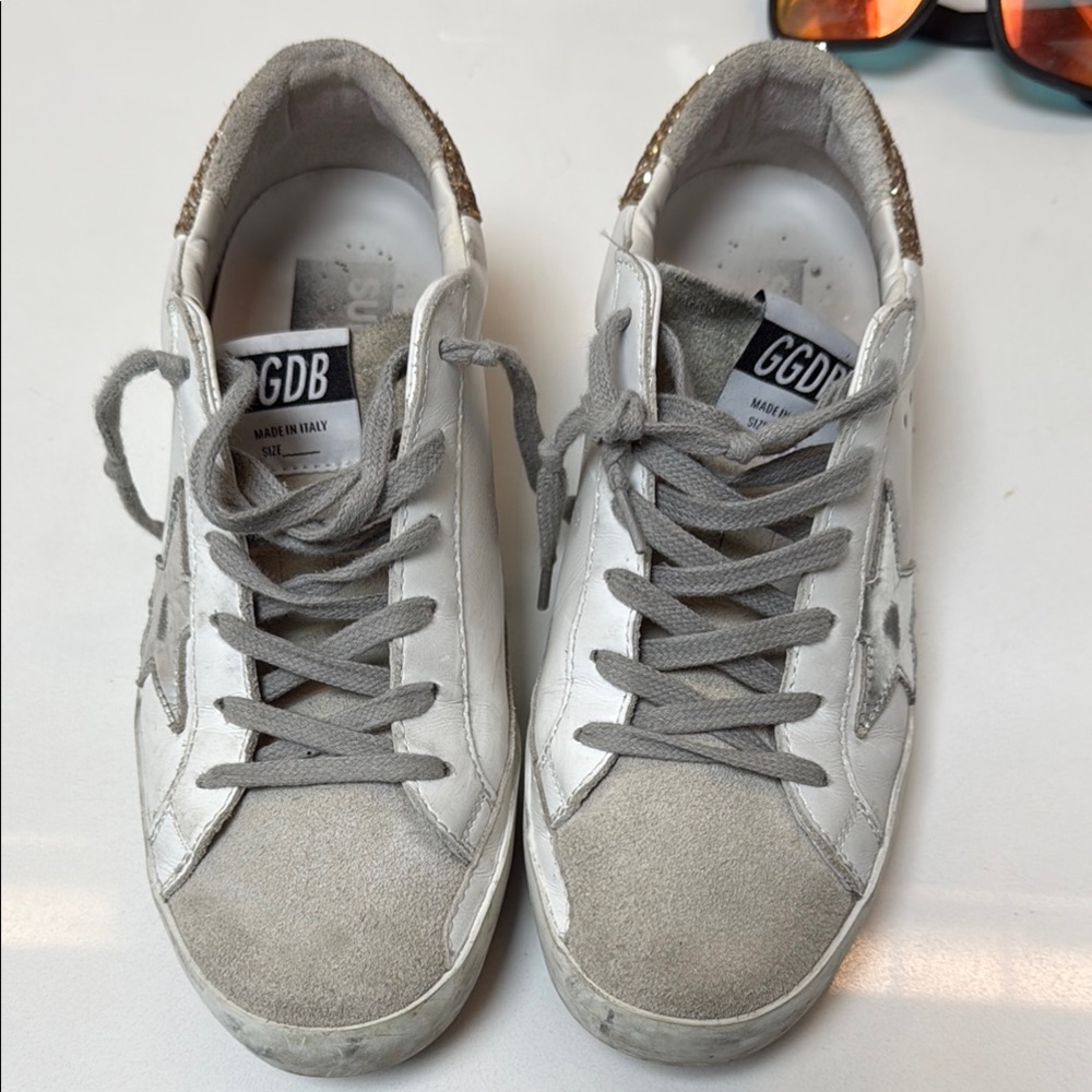 Golden Goose White and Gray Star Sneakers